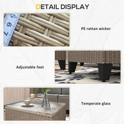 Outsunny 5-Piece Rattan Patio Furniture Set with Corner Sofa, Footstools, Coffee Table, for Poolside, Brown 
