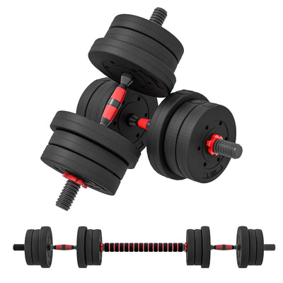 HOMCOM 20kg 2 IN 1 Adjustable Dumbbells Weight Set, Dumbbell Hand Weight Barbell for Body Fitness, Lifting Training for Home, Office, Gym, Black 