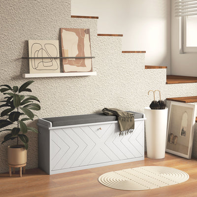 HOMCOM 10-Shoe Storage Bench, with Padded Top Seat - White/Grey 