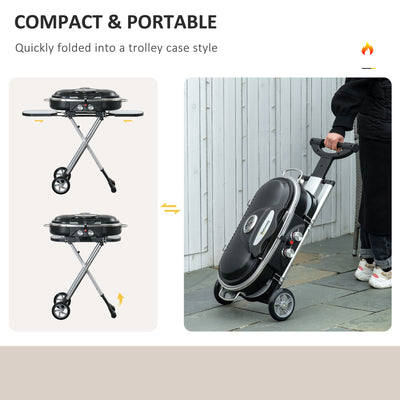 Outsunny Foldable Gas BBQ Grill 2 Burner Garden Barbecue Trolley w/ Lid Side Shelves Storage Pocket Piezo Ignition Thermometer, Aluminium Alloy 