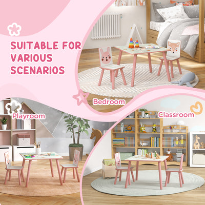 ZONEKIZ Kids and Table Chairs, Children Desk with Two Chairs, Toddler Furniture Set, for Ages 3-6 Years - Pink 