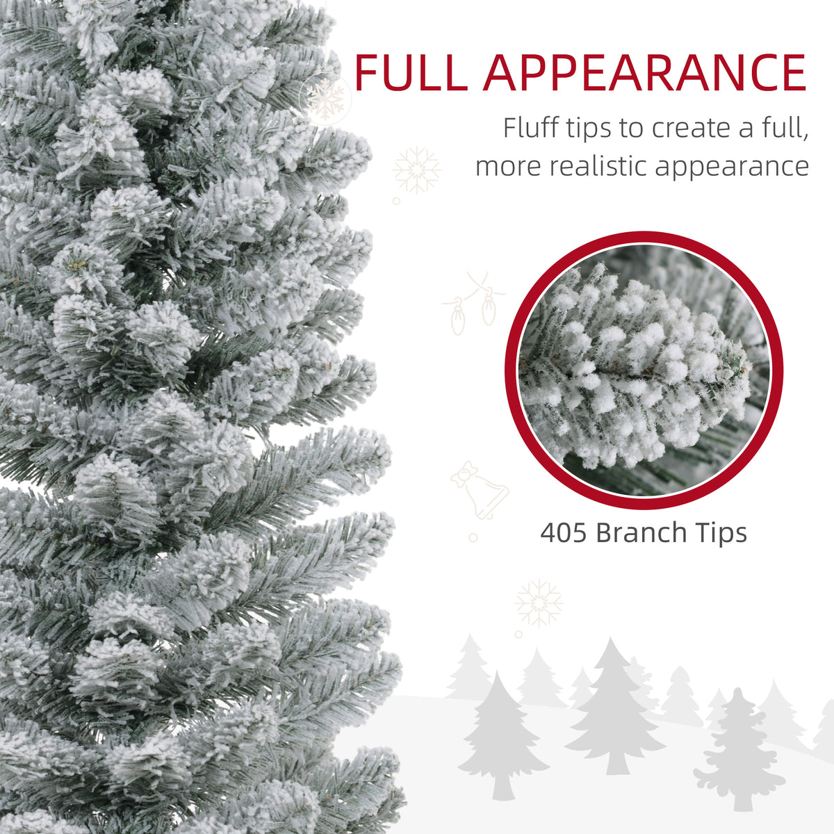 HOMCOM 7ft Artificial Snowy Pencil Christmas Tree - White 