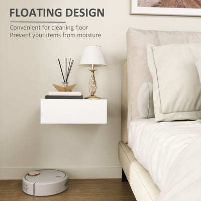 HOMCOM Floating Bedside Table, Wall-Mounted Nightstand with Storage Drawer, Small Side End Table for Bedroom, White 