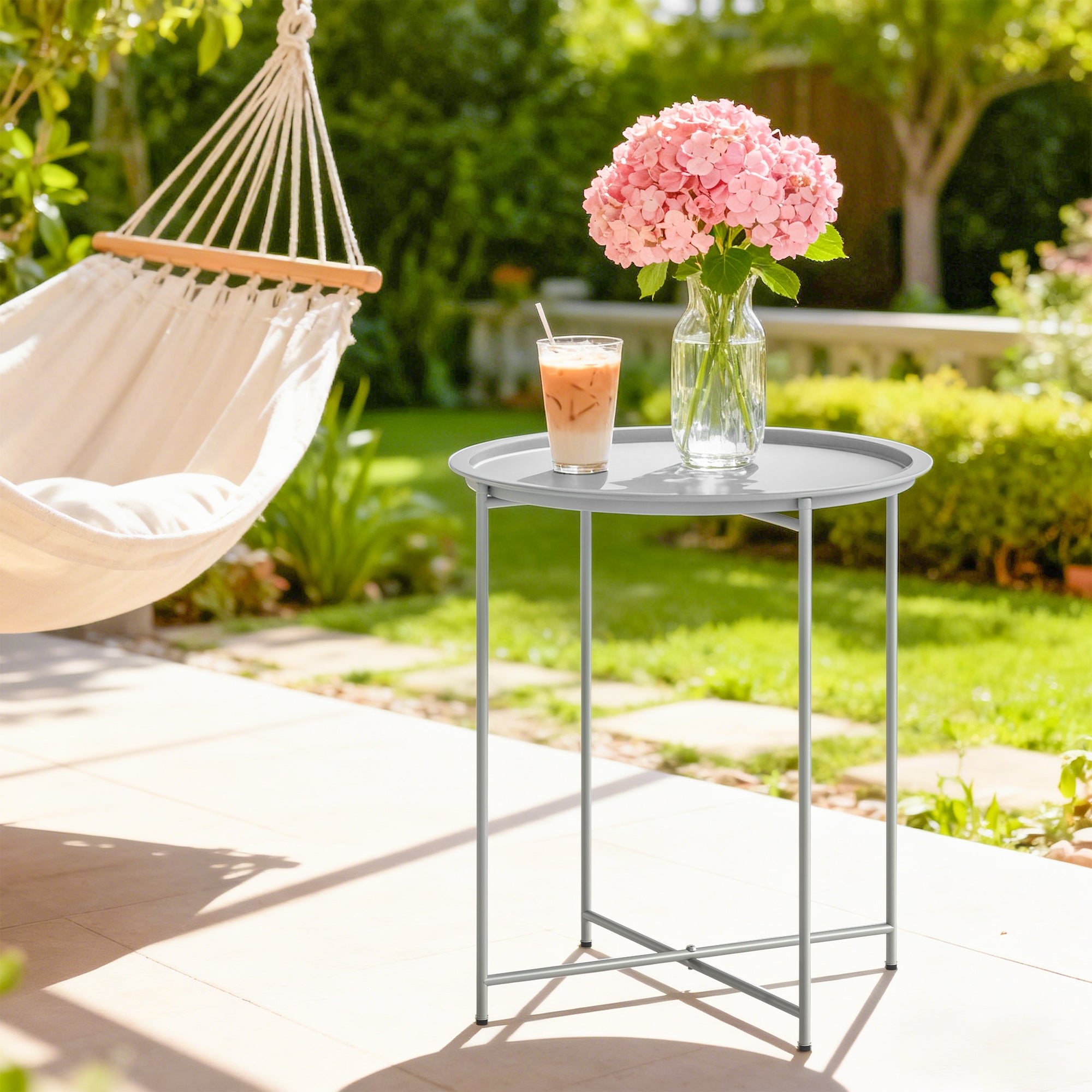 Outsunny Steel Removable Tray Top Garden Table - White 
