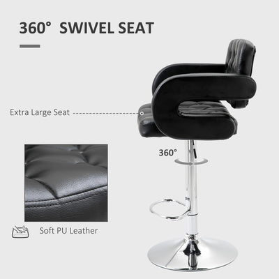 Set of 2 PU Leather Upholstered Swivel Bar Stool, Height Adjustable Barstool with Back, Armrest, Footrest for Kitchen 
