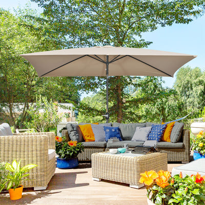 Outsunny 3x2m Garden Parasol Umbrella with Tilt and Crank, Outdoor Sun Shade Canopy with Aluminium Frame and Steel Ribs, Rectangular, Khaki 