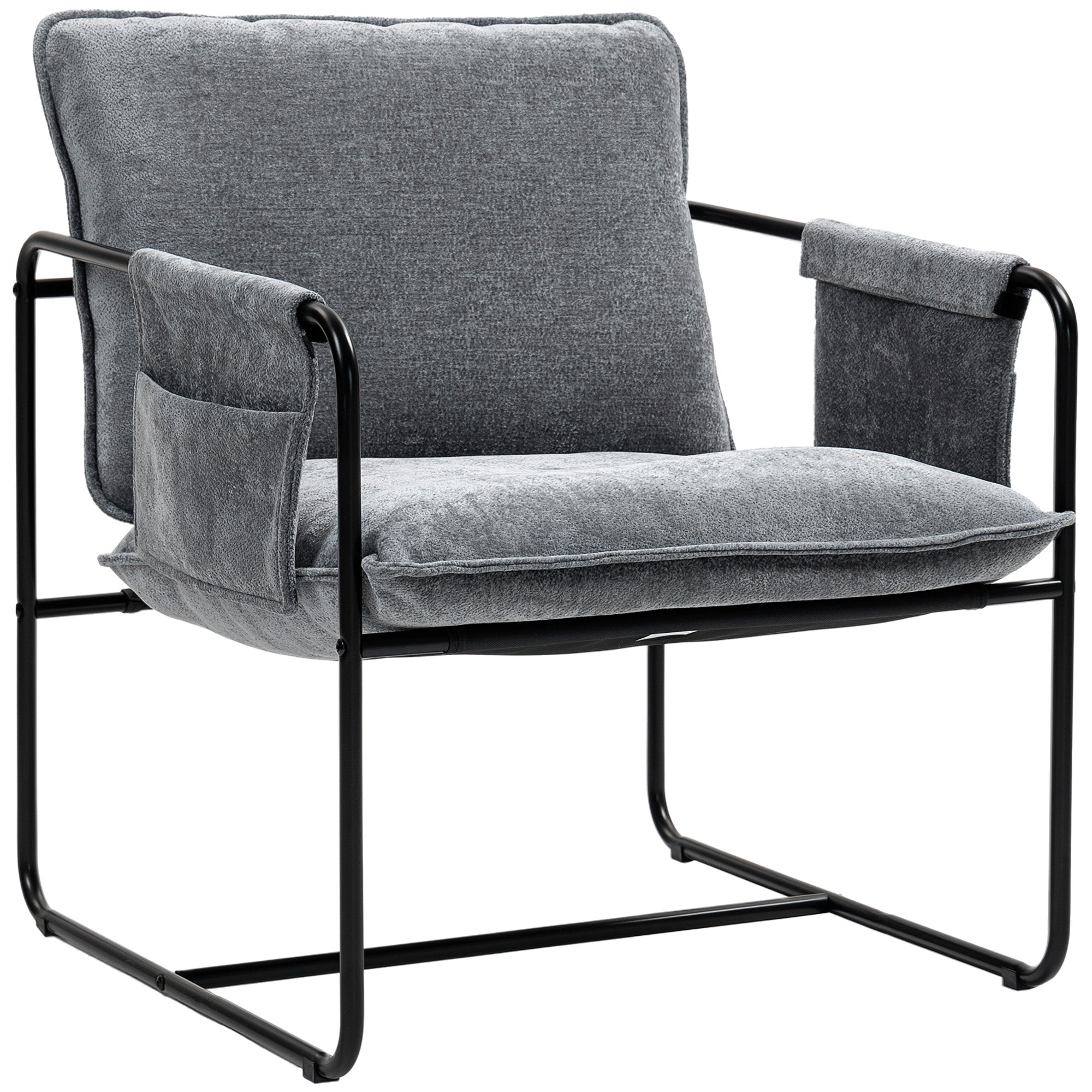 HOMCOM Minimal Padded Accent Chair, with Pockets - Grey 