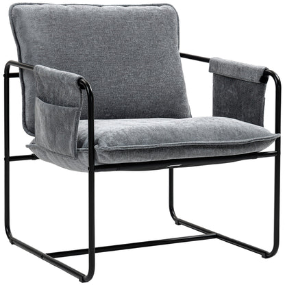 HOMCOM Minimal Padded Accent Chair, with Pockets - Grey 