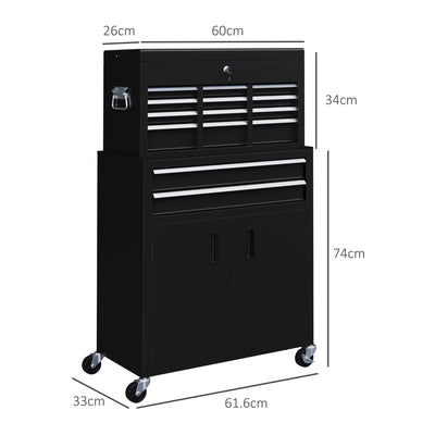 HOMCOM Portable Tool Box, Metal Tool Chest on Wheels with 6 Drawers for Garage and Workshop, Black 