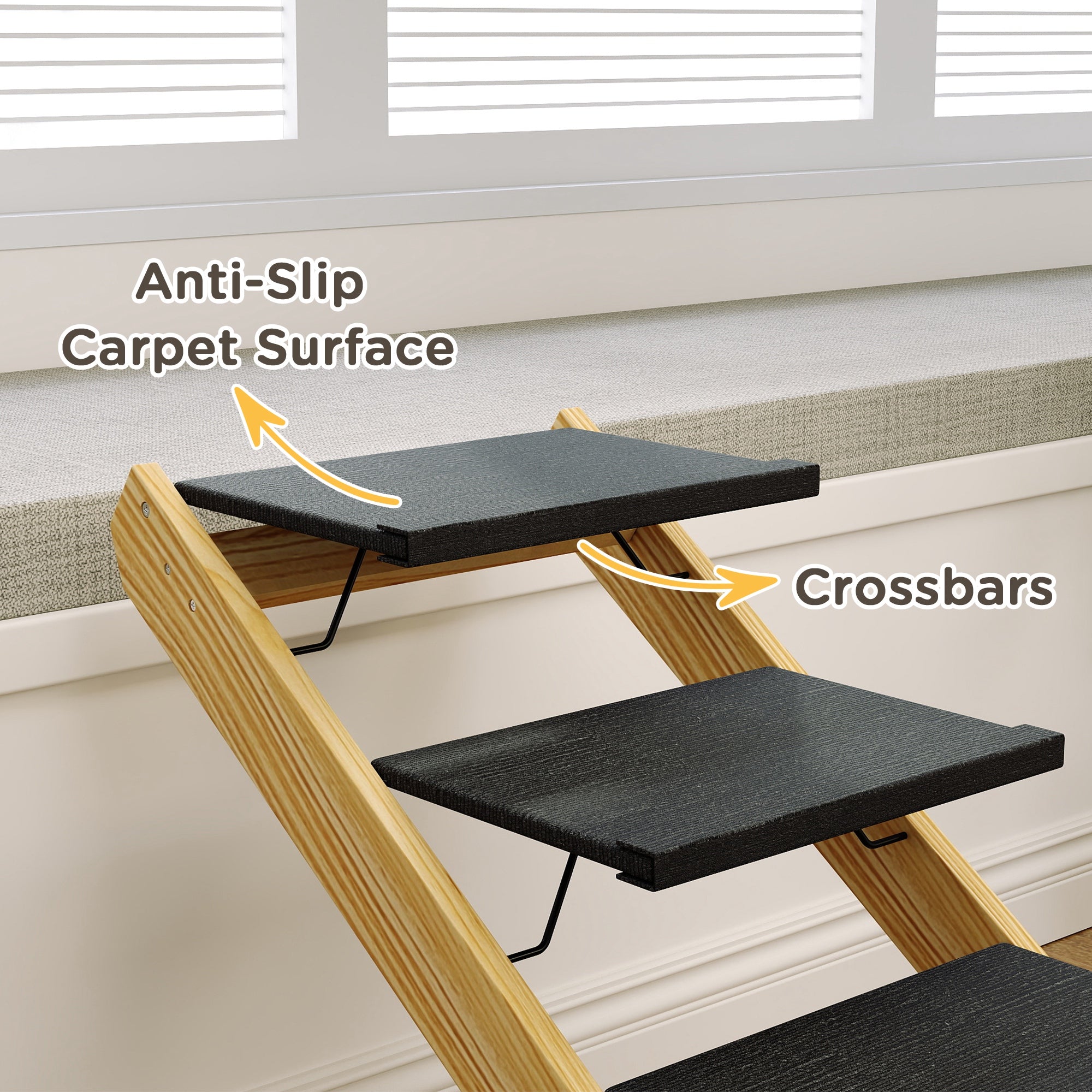 PawHut Adjustable Dog Steps Dog Ramp, 4-Step Non-slip Pet Stairs for Large Sized Dogs, Foldable Dog Stairs for Bed Sofa 