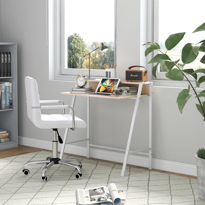 HOMCOM Home Office Chair and Computer Desk Set, Faux Leather Desk Chair with Swivel Wheels, Study Desk with Storage Shelf, White 