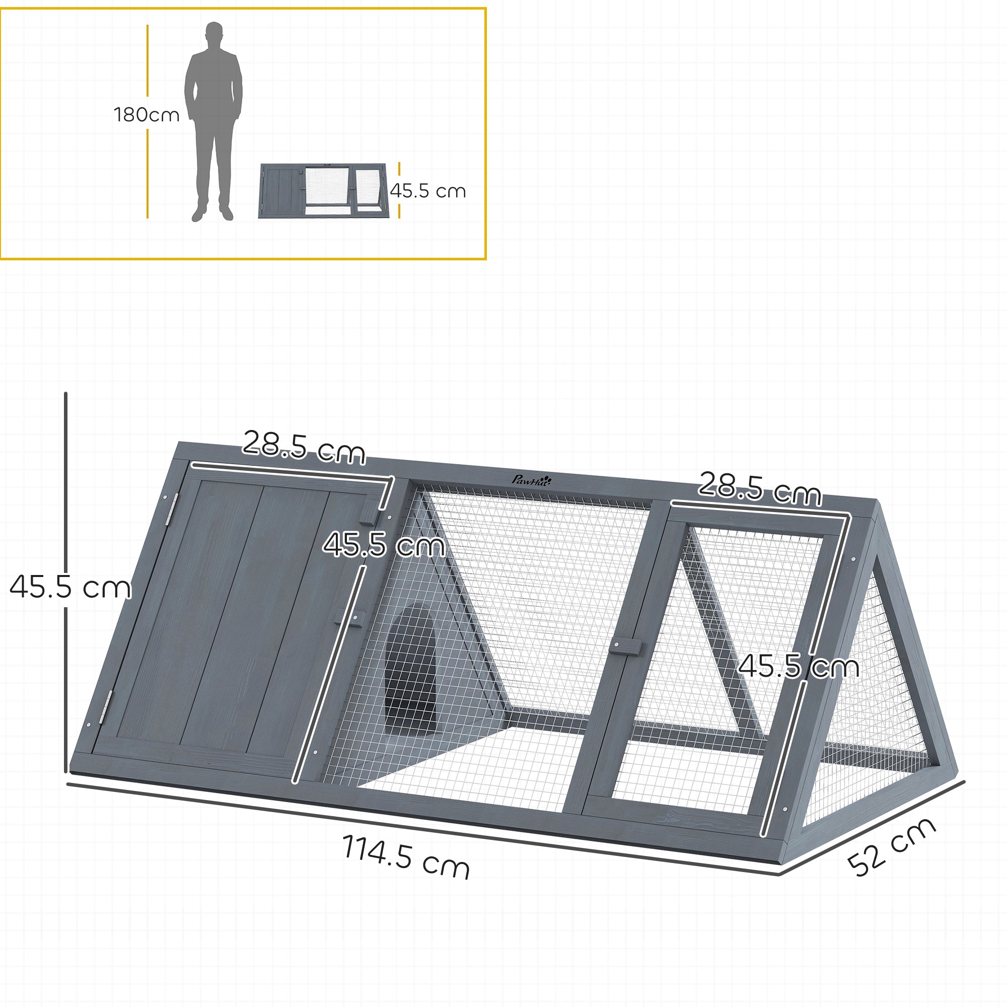 PawHut Rabbit Hutch, Wooden Guinea Pig Hutch with Run and Doors, Outdoor Triangle Bunny House for Rabbits,Duck and Chicken 