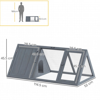 PawHut Rabbit Hutch, Wooden Guinea Pig Hutch with Run and Doors, Outdoor Triangle Bunny House for Rabbits,Duck and Chicken 