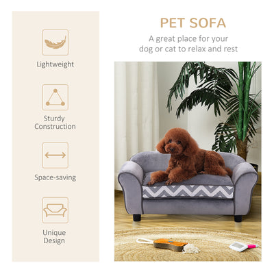 PawHut Dog Sofa Bed for XS-Sized Dogs, Cat Sofa with Soft Cushion, Pet Chair Lounge with Washable Cover, Removable Legs, Wooden Frame - Grey 