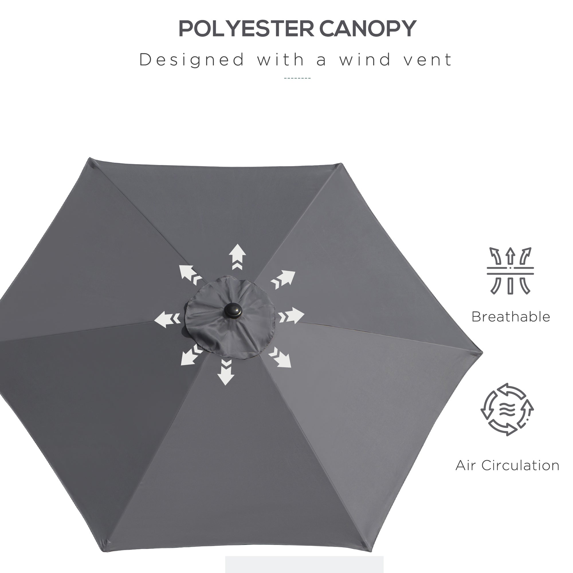 Outsunny 2.6M Garden Parasol Umbrella with Tilt and Crank, Outdoor Sun Parasol Sunshade Shelter with Aluminium Frame, Grey 