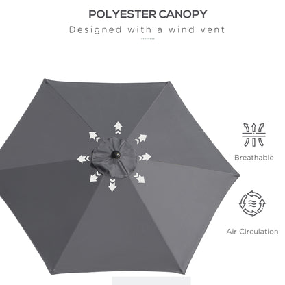 Outsunny 2.6M Garden Parasol Umbrella with Tilt and Crank, Outdoor Sun Parasol Sunshade Shelter with Aluminium Frame, Grey 