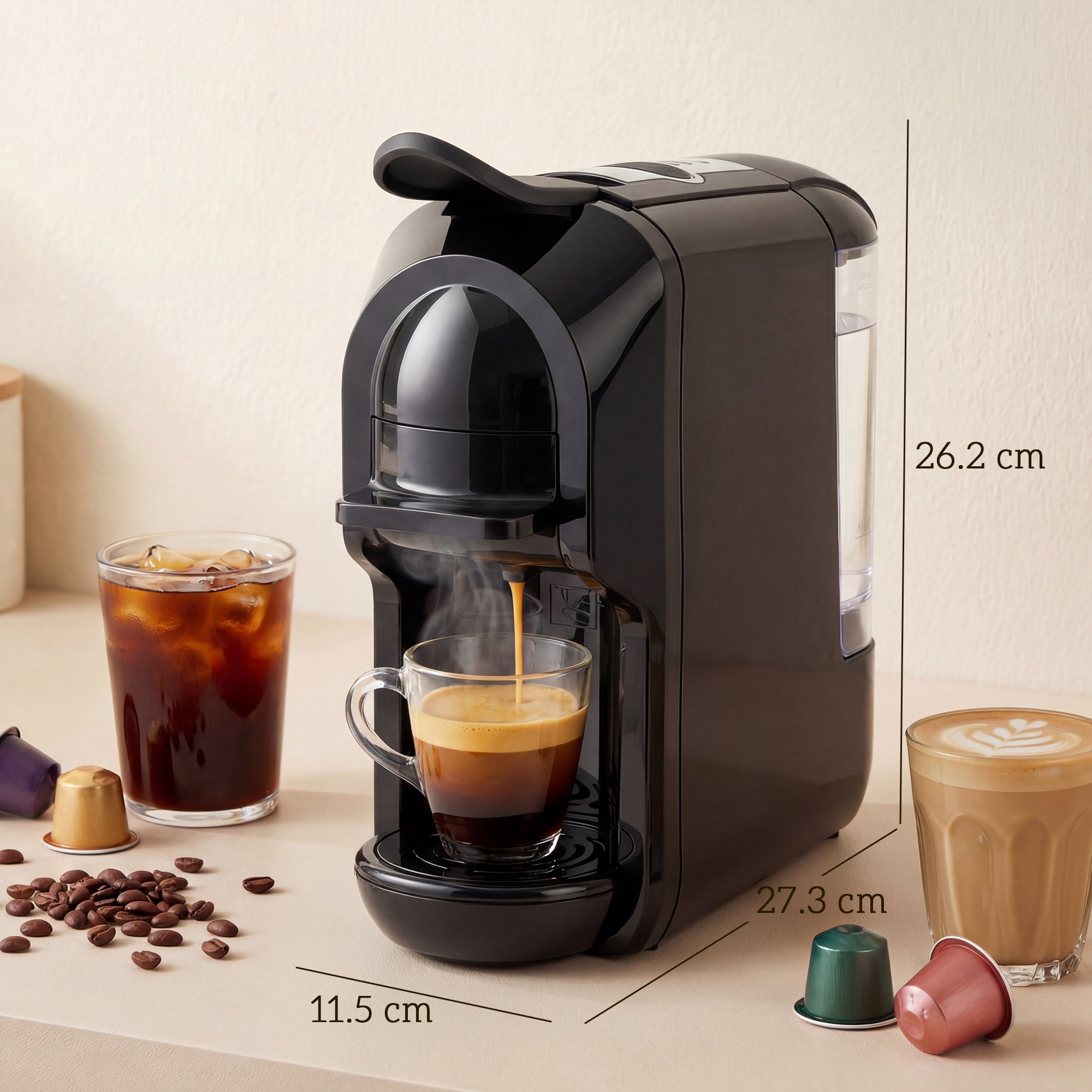 HOMCOM Pod Coffee Machine for Nespresso, Dolce Gusto Capsule & Ground Coffee, Small Semi Automatic Coffee Maker, 19 Bar, 0.6L 