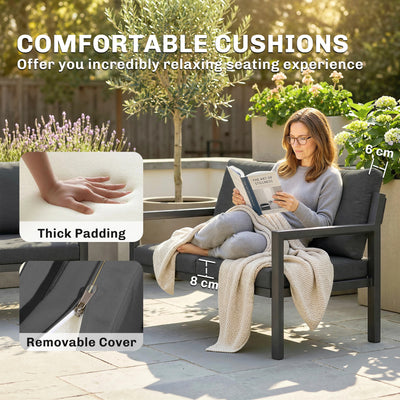 Outsunny 4 Seater Rattan Garden Furniture Set with 2 Armchairs, Loveseat, Coffee Table, Garden Sofa Set with Cushions, Dark Grey 