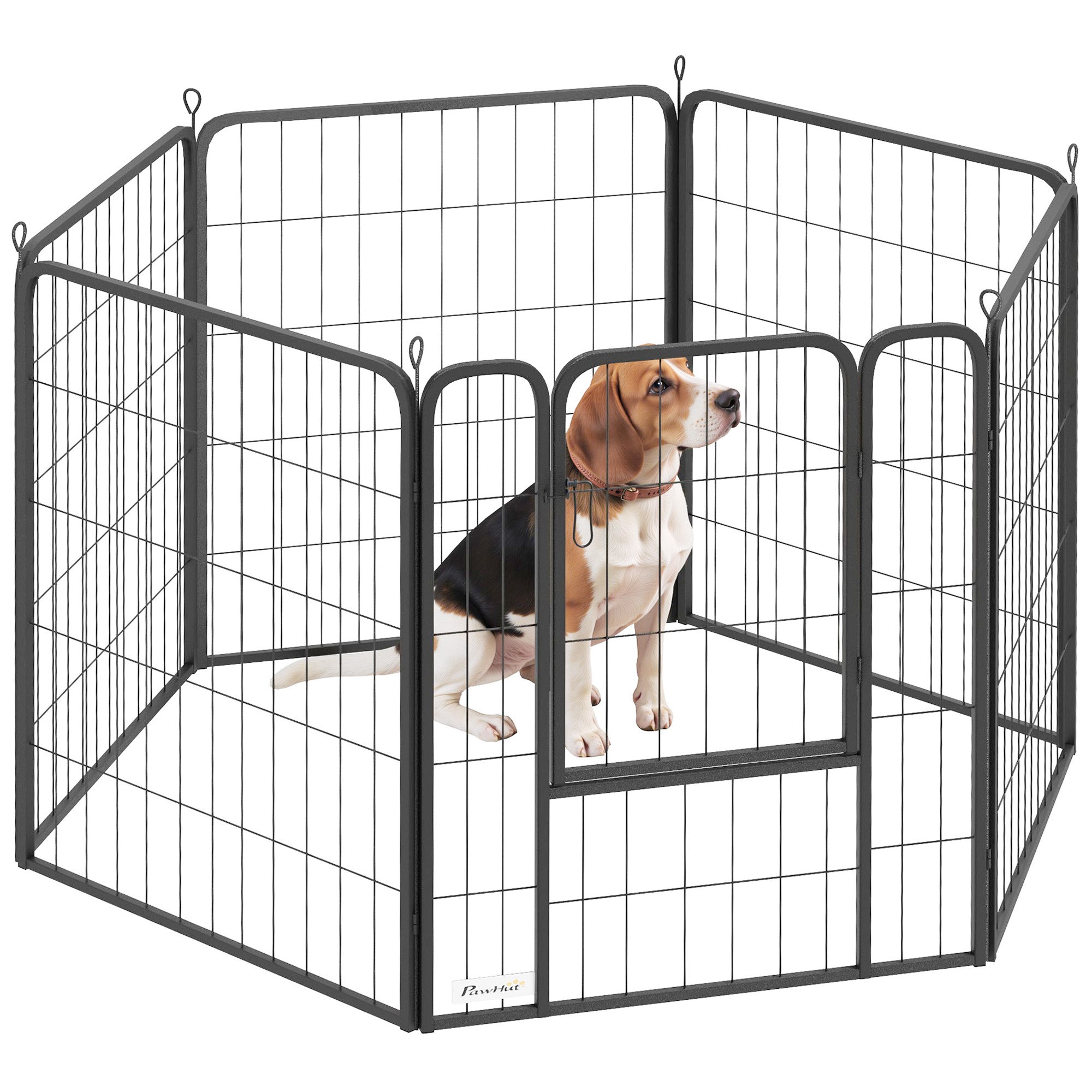 PawHut 6 Panels Heavy Duty Dog Playpen with Secure Door, for Indoor Outdoor, for Garden, Camping, 80cm High 