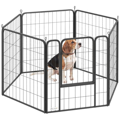 PawHut 6 Panels Heavy Duty Dog Playpen with Secure Door, for Indoor Outdoor, for Garden, Camping, 80cm High 