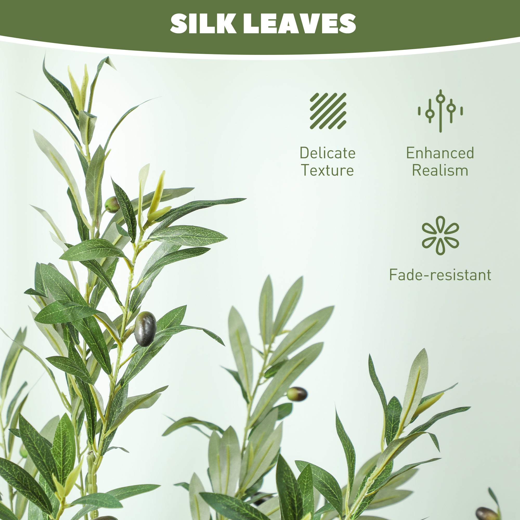HOMCOM 6ft/ 180cm Decorative Artificial Plant, Silk Olive Tree with 900 Leaves and 40 Olive Fruits in Pot, Fake Plant for Home, Office, Living Room, Indoor Decor