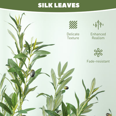 HOMCOM 6ft/ 180cm Decorative Artificial Plant, Silk Olive Tree with 900 Leaves and 40 Olive Fruits in Pot, Fake Plant for Home, Office, Living Room, Indoor Decor 