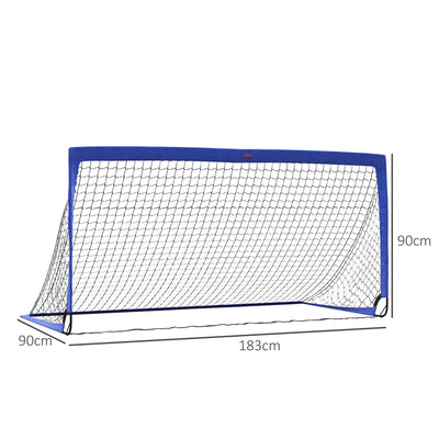 HOMCOM Set of 2 Football Goal Net 6 x 3 ft Foldable Outdoor Sport Training Teens Adults Football with Carrying Bag Blue 
