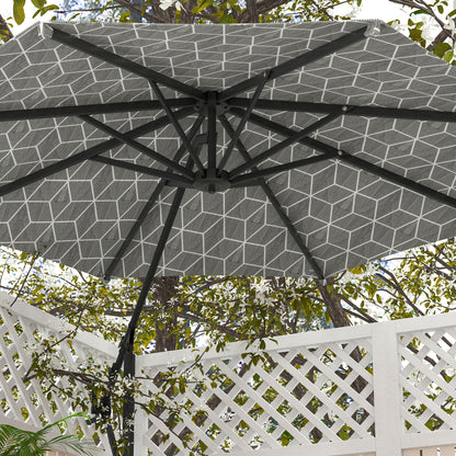 Outsunny 3(m) Convertible Cantilever Parasol and Centre-post Garden Parasol with Cross Base, 360\'c2\'b0 Rotation Banana Parasol with Crank Handle and 8 Ribs, Hanging Patio Umbrella, Black and White
