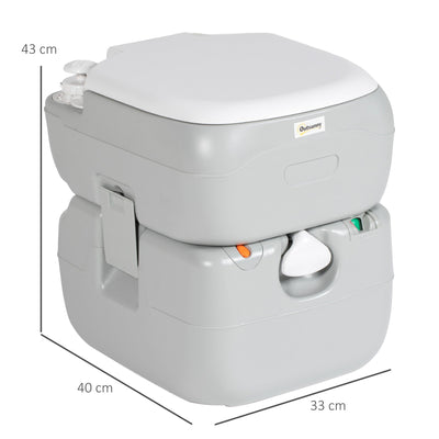 Outsunny Portable Toilet for Adults, 22L Camping Toilet with Seat, Lid and Anti-Leak Handle Pump, Outdoor Travel Toilet with Detachable Tanks for Camping, Boating, Hiking, Travel, RV, Grey 