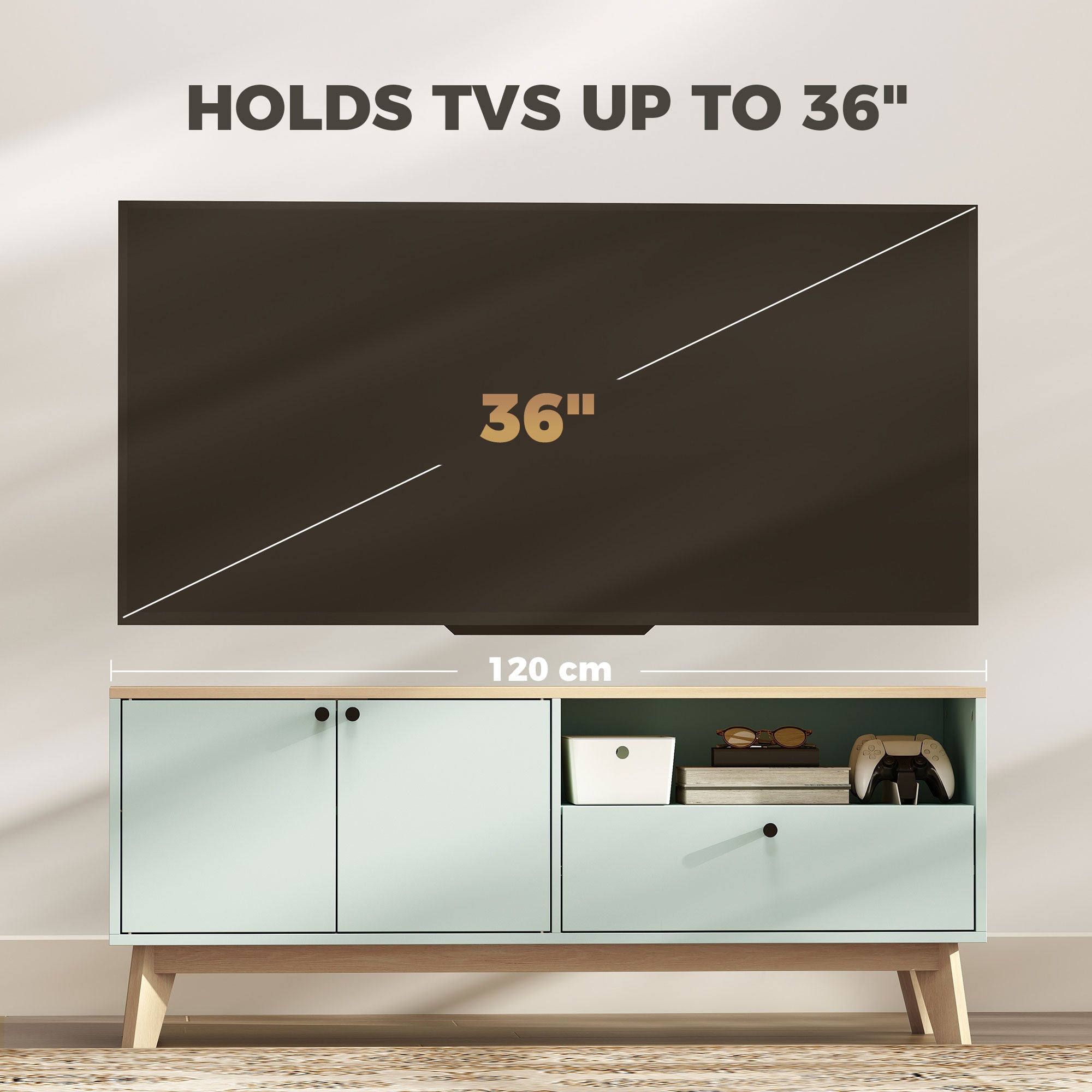 HOMCOM TV Stand Cabinet for Television up to 36 Inch, Modern TV Unit with 2 Doors, Entertainment Center with Adjustable Shelf 