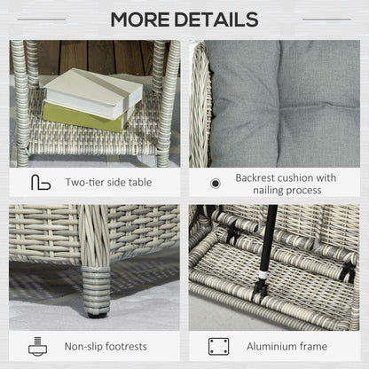 Outsunny 5 Pieces Rattan Bistro Set with Adjustable Back, Reclining Wicker Balcony Furniture with Cushions, Glass Top Coffee Table and Footstools, Outdoor Table and Chairs, Grey