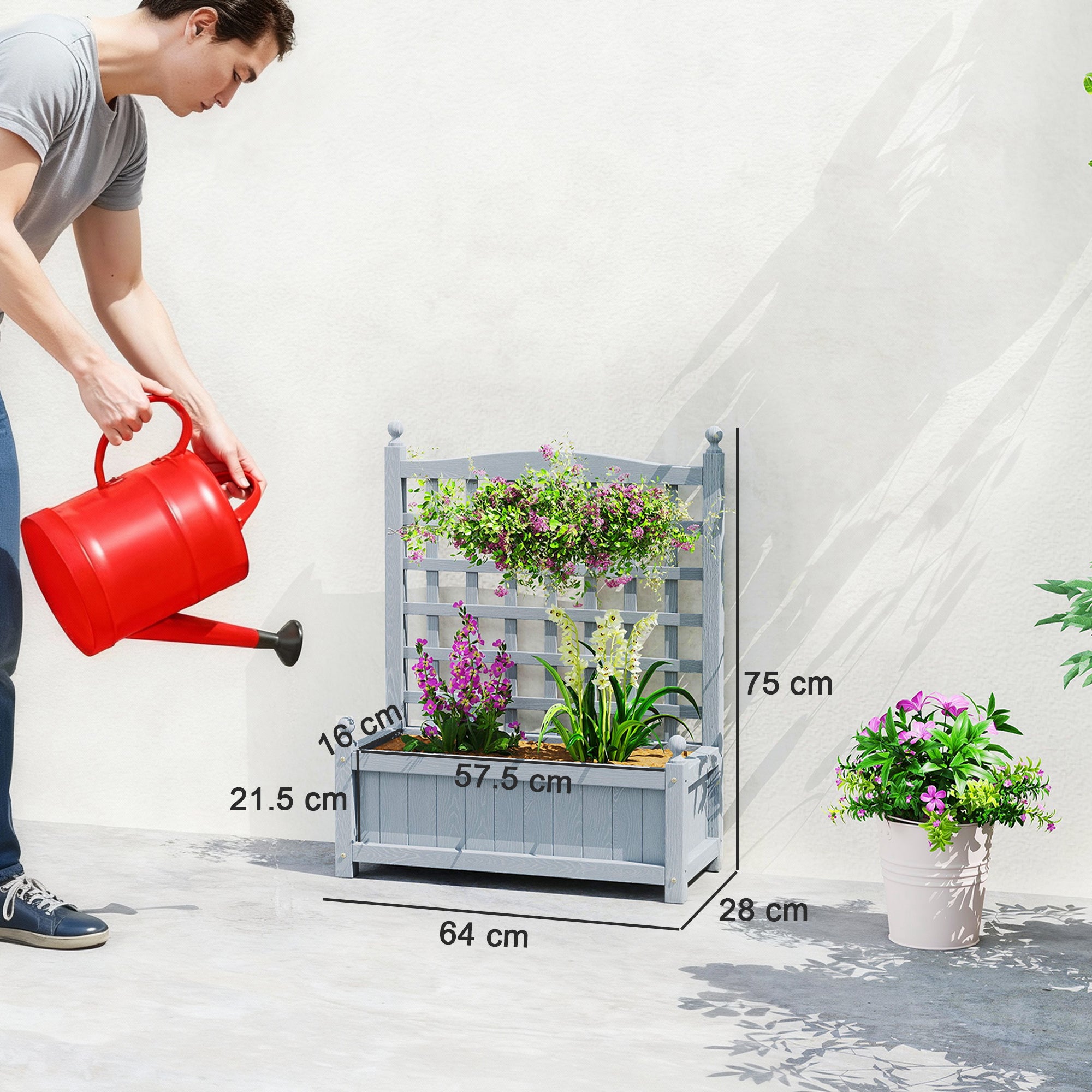 Outsunny Garden Planters with Trellis for Climbing Vines, Wood Raised Beds for Garden, Flower Pot, Indoor Outdoor, Grey 