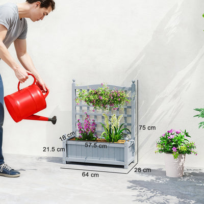 Outsunny Garden Planters with Trellis for Climbing Vines, Wood Raised Beds for Garden, Flower Pot, Indoor Outdoor, Grey 