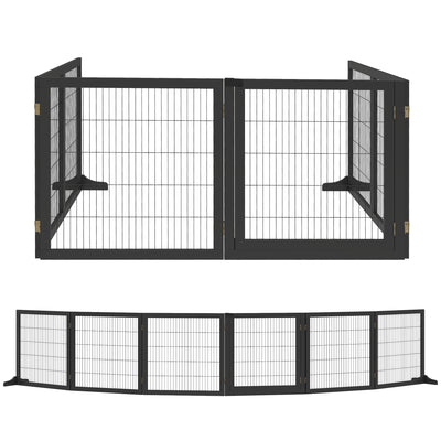 PawHut Wooden Pet Gate, Freestanding Dog Security Barrier with Two Support Feet - Black