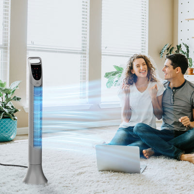 HOMCOM 36'' Freestanding Tower Fan, 3 Speed 3 Mode, 7.5h Timer, 70 Degree Oscillation, LED Panel, 5M Remote Controller, Silver 