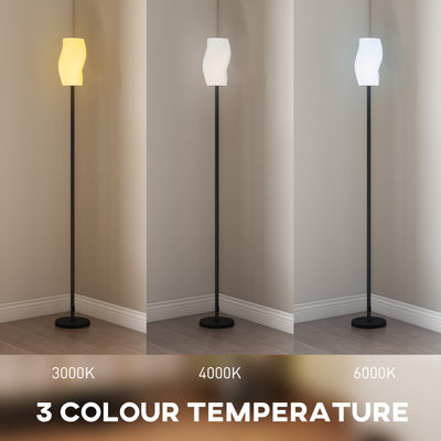 HOMCOM Floor Lamp for Living Room, 3D Printed Modern Standing Lamp with Flowing Curved Shade, 3 Colour Temperature & Foot Switch, Minimalist Tall Pole Lampshade for Bedroom, Office, White 
