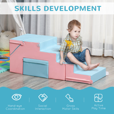 HOMCOM 2-piece Soft Play Set, Baby Foam Climber Block for Toddler 1-3 Years, Pink Blue 