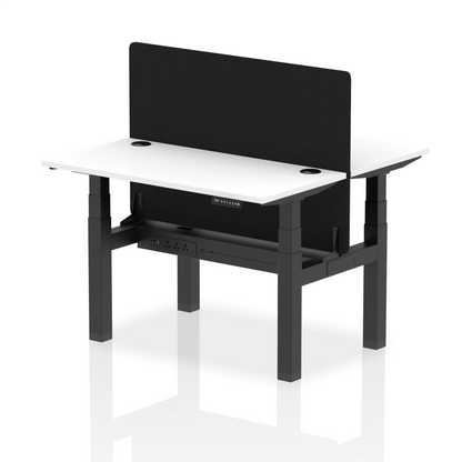 Air Back-to-Back Slimline Height Adjustable Bench Desk - 2 Person with Black Straight Screen