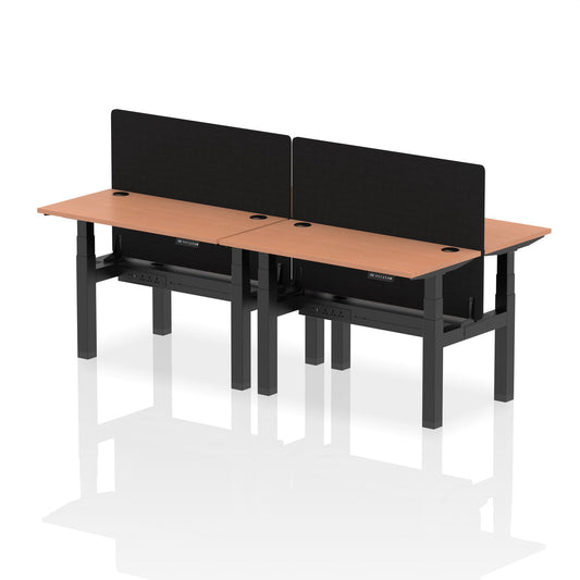 Air Back-to-Back Slimline Height Adjustable Bench Desk - 4 Person with Black Straight Screen