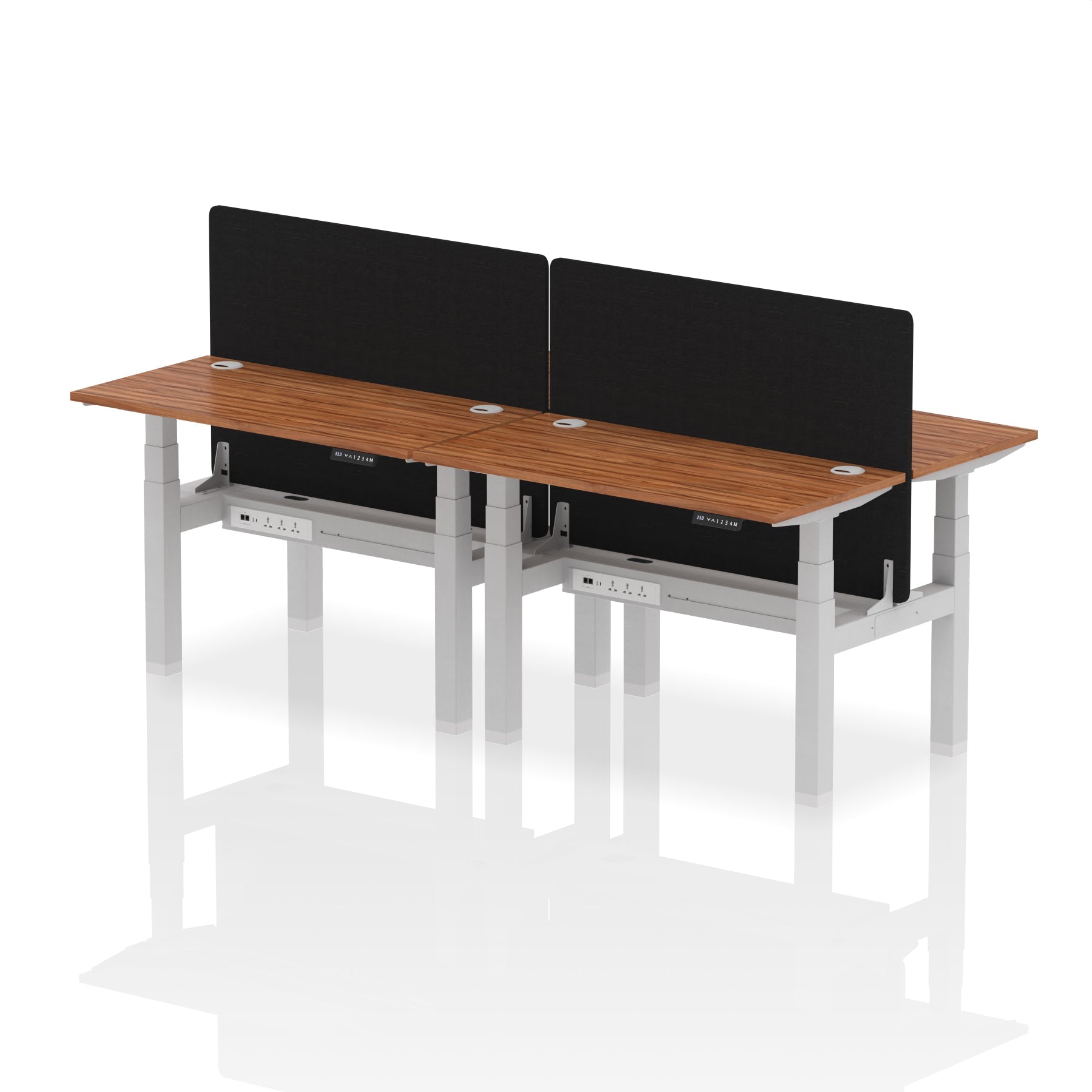 Air Back-to-Back Slimline Height Adjustable Bench Desk - 4 Person with Black Straight Screen