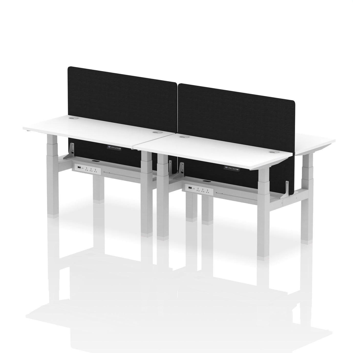 Air Back-to-Back Slimline Height Adjustable Bench Desk - 4 Person with Black Straight Screen