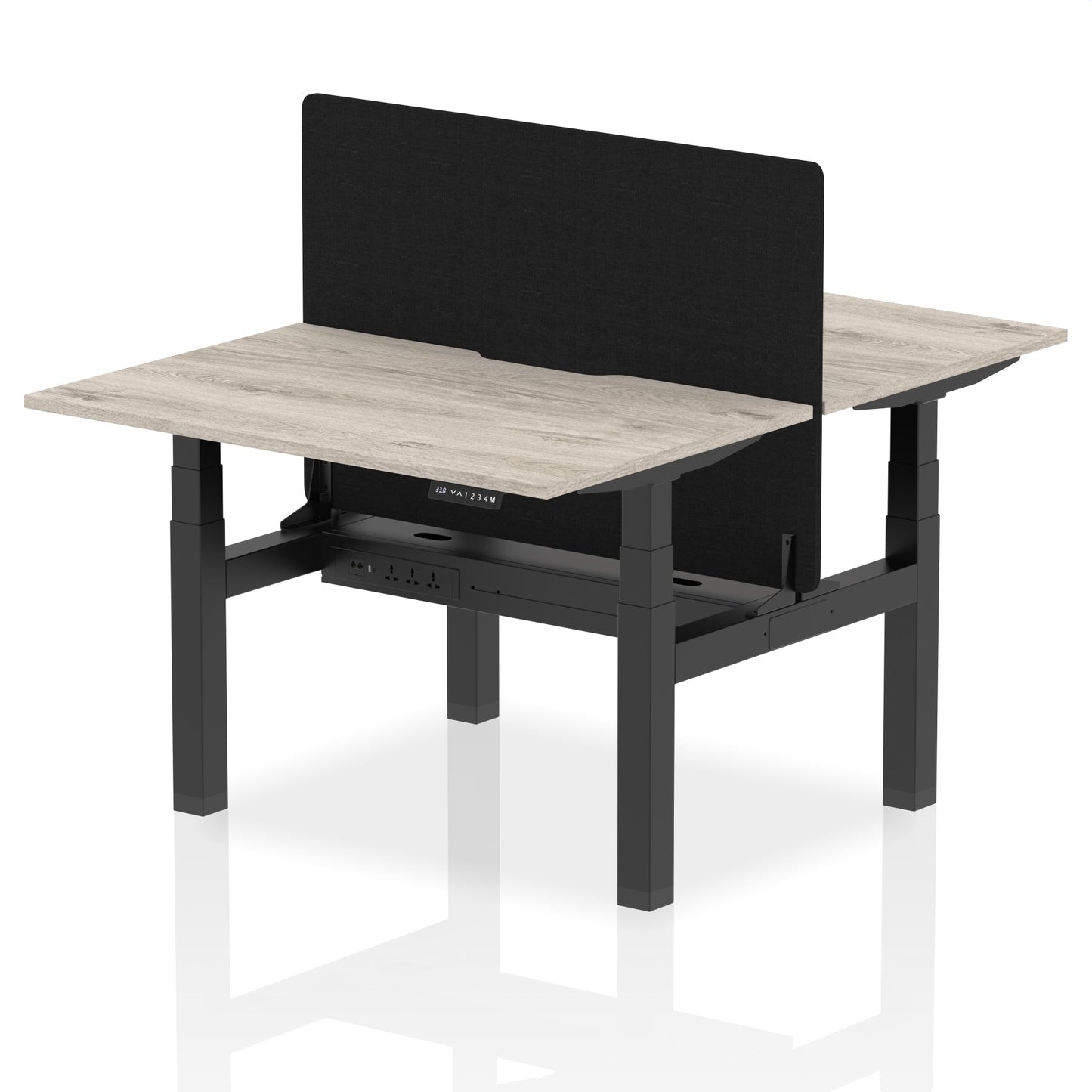 Air Back-to-Back Scalloped Edge Height Adjustable Bench Desk - 2 Person with Black Straight Screen