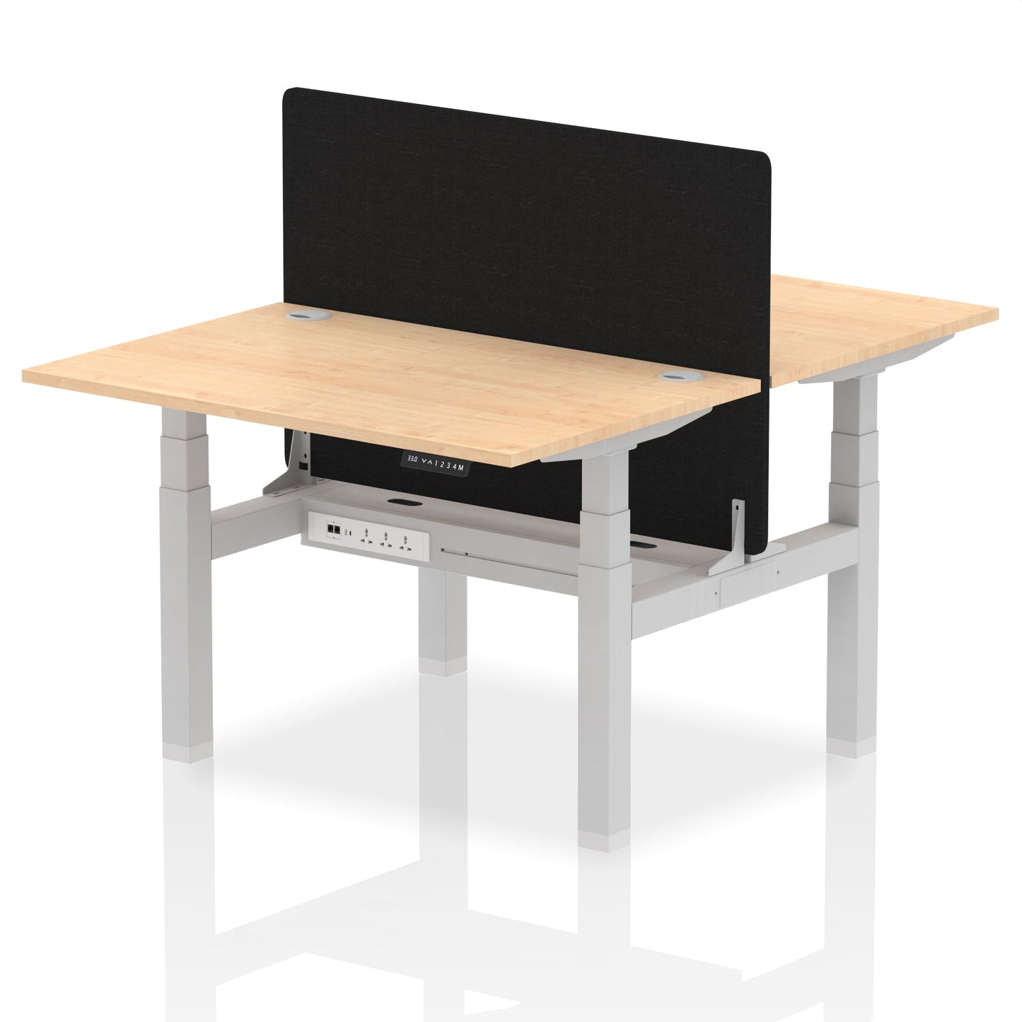 Air Back-to-Back Height Adjustable Bench Desk - 2 Person with Black Straight Screen