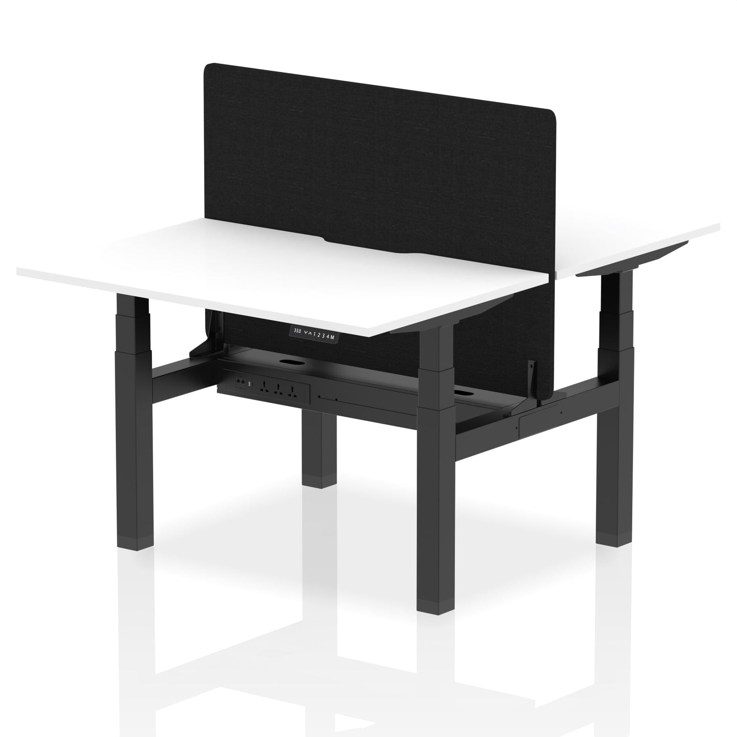 Air Back-to-Back Scalloped Edge Height Adjustable Bench Desk - 2 Person with Black Straight Screen