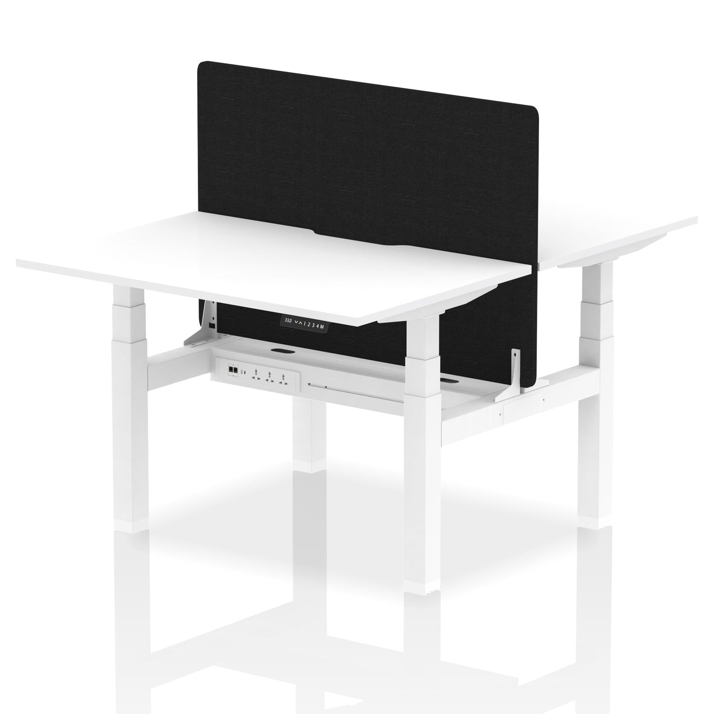 Air Back-to-Back Scalloped Edge Height Adjustable Bench Desk - 2 Person with Black Straight Screen