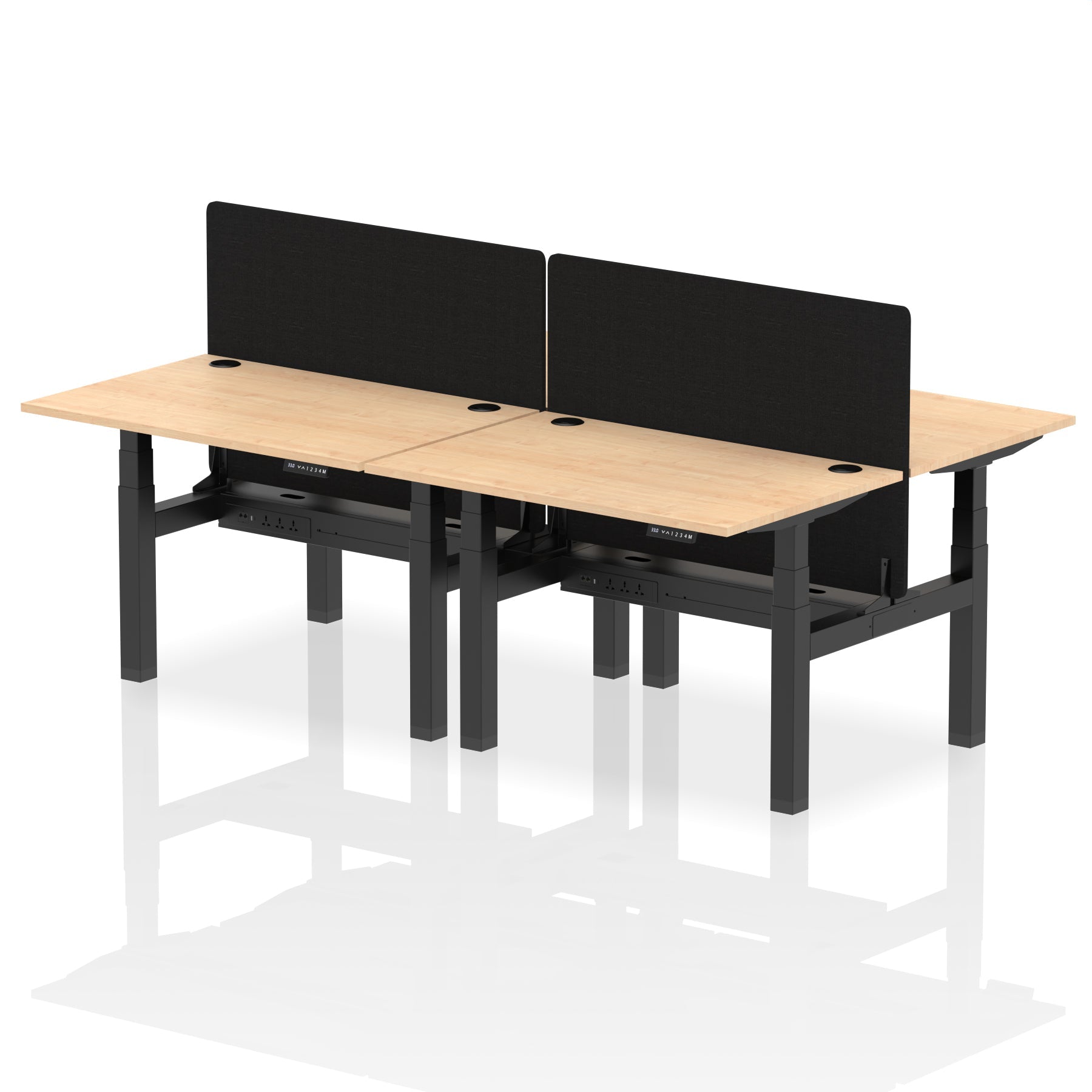 Air Back-to-Back Height Adjustable Bench Desk - 4 Person with Black Straight Screen