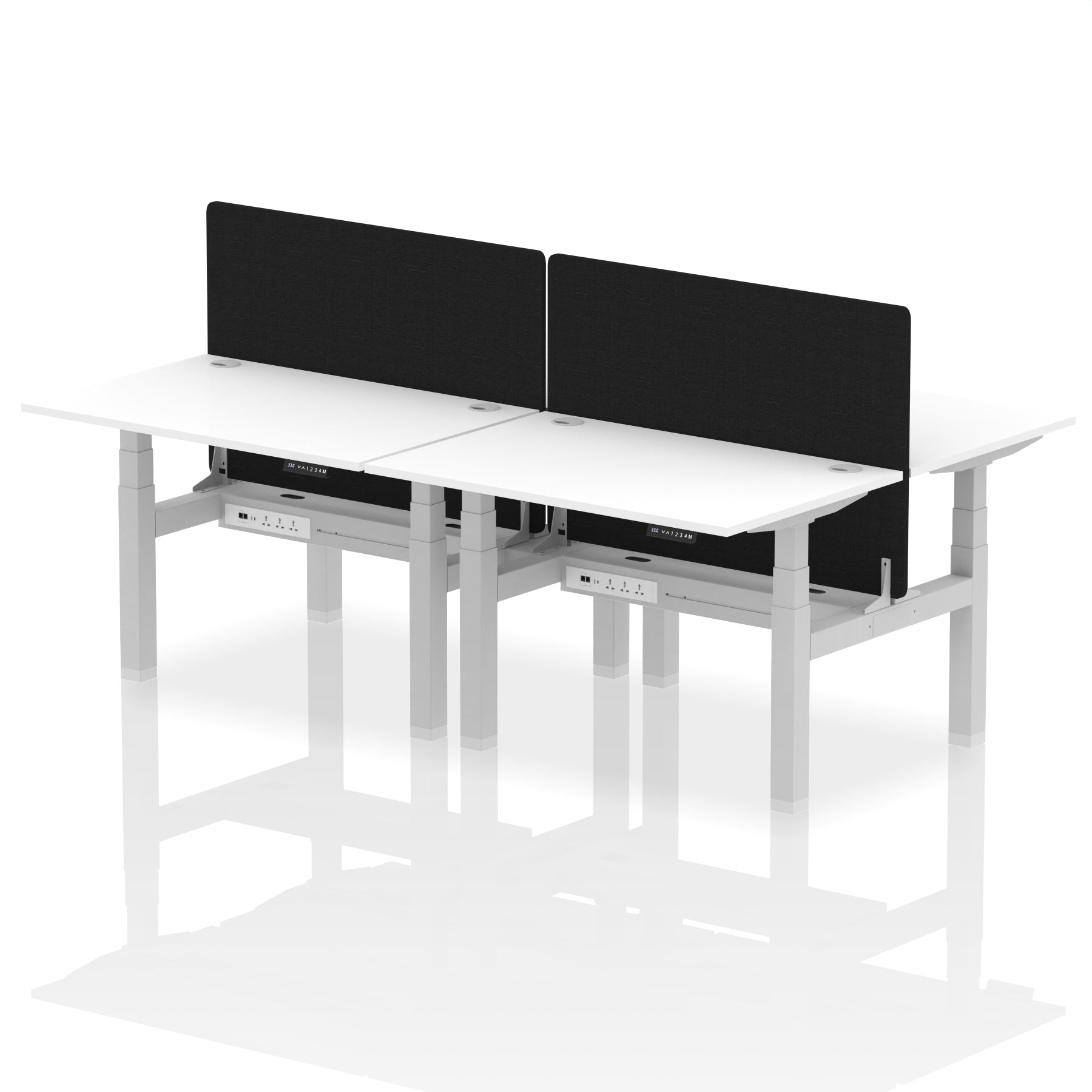 Air Back-to-Back Height Adjustable Bench Desk - 4 Person with Black Straight Screen