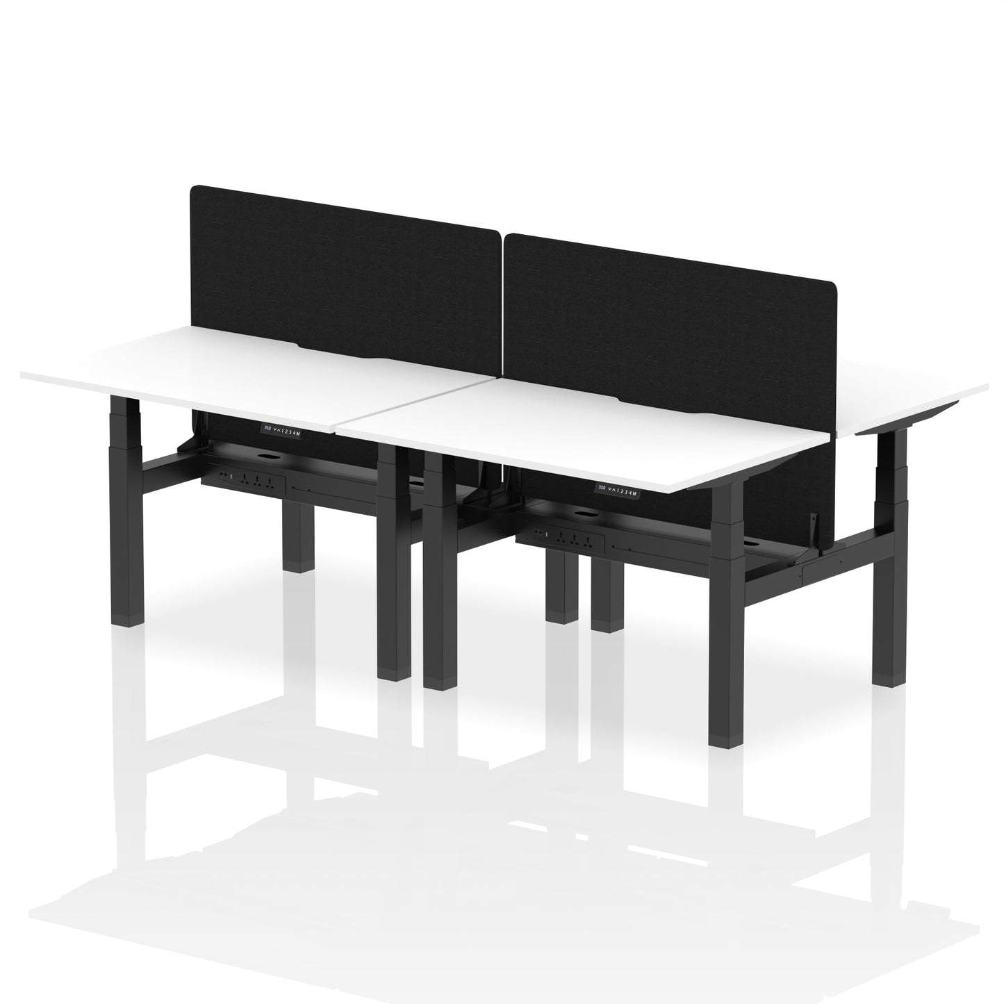 Air Back-to-Back Scalloped Edge Height Adjustable Bench Desk - 4 Person with Black Straight Screen