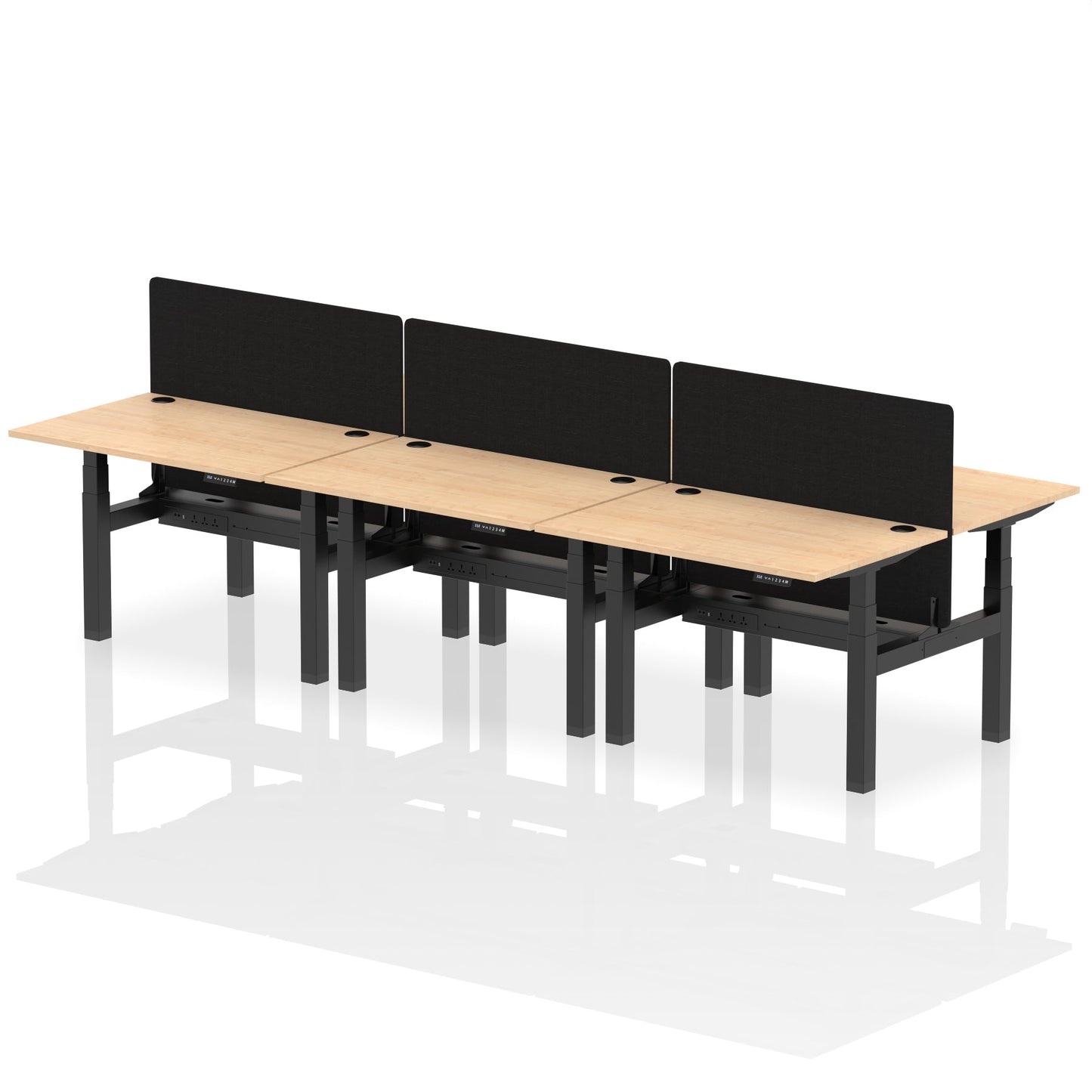 Air Back-to-Back Height Adjustable Bench Desk - 6 Person with Black Straight Screen