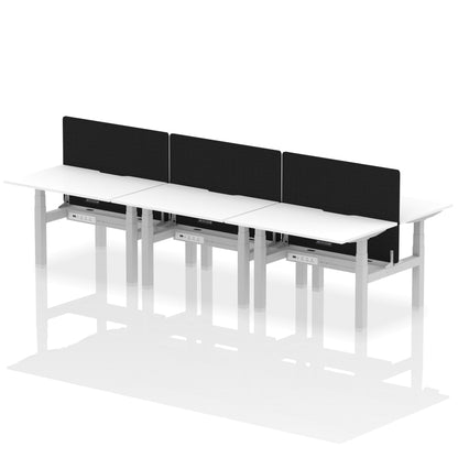 Air Back-to-Back Scalloped Edge Height Adjustable Bench Desk - 6 Person with Black Straight Screen